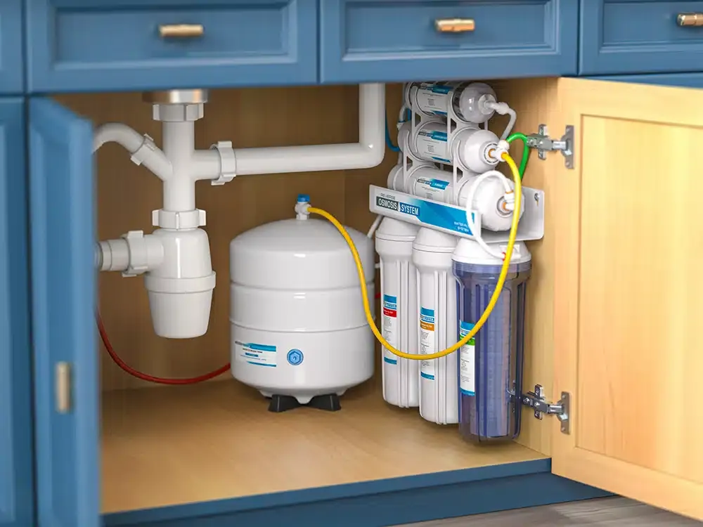 Water filtration under residential sink in Hillsdale, NJ.